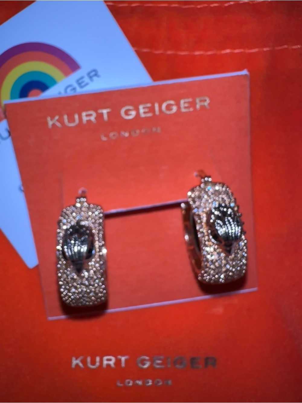 NWT Kurt Geiger London Pavé Gold Eagle Hoop Earrings Dust Bag Included